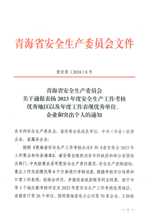 喜報(bào)！2023年度安全生產(chǎn)工作優(yōu)秀企業(yè)和突出個(gè)人名單揭曉！